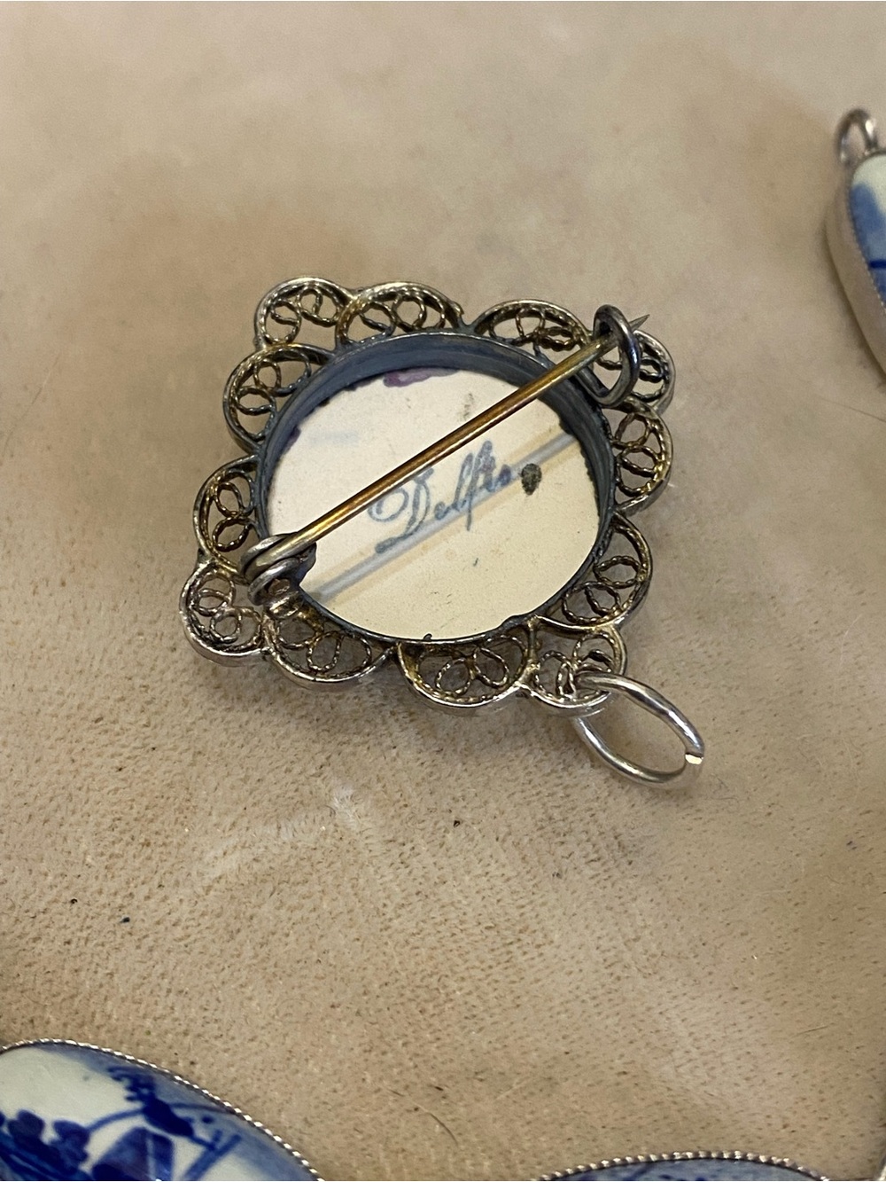 Vintage 835 Silver Delft Porcelain Bracelet & Matching Brooch Set - Picture 4 of 12